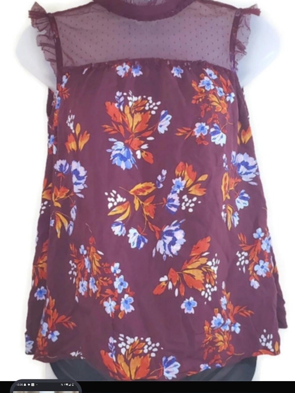 Arizona Jean Company Burgundy Floral Sheer Yoke Camisole